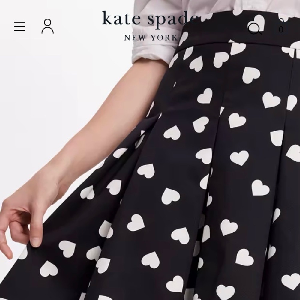 -kate spade ♠️- Scattered Mini Hearts Black and White Midi Skirt, Size 12, NWT - Picture 5 of 15